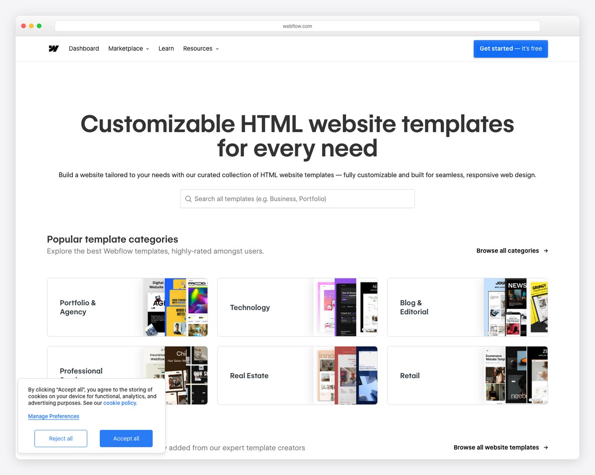 webflow templates screenshot