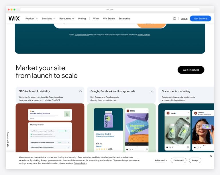 wix homepage screenshot