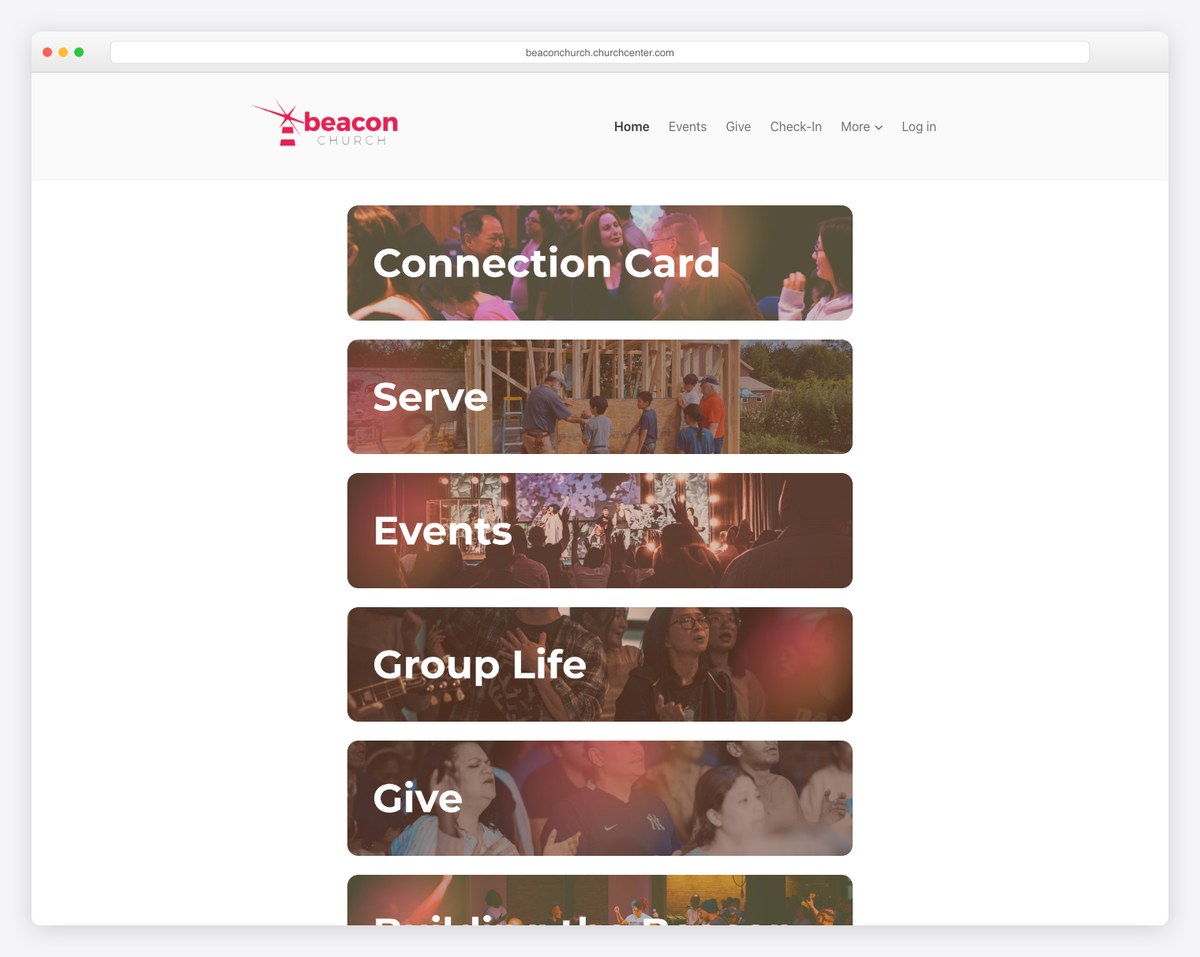 Beacon Church connection card landing page