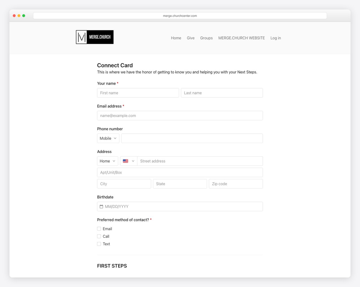 Merge Church connect card with contact-method preference