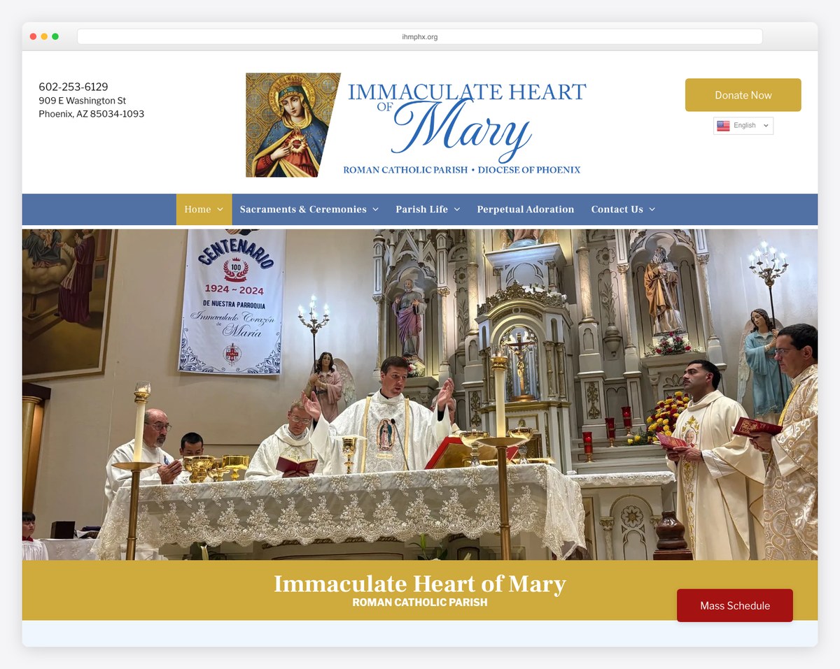 Immaculate Heart of Mary Parish Phoenix bilingual Catholic website