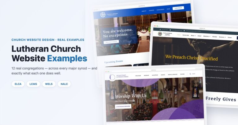 Lutheran church website examples across ELCA, LCMS, WELS and NALC