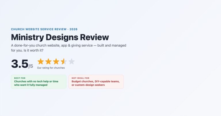 Ministry Designs review — done-for-you church website service rated 3.5 out of 5