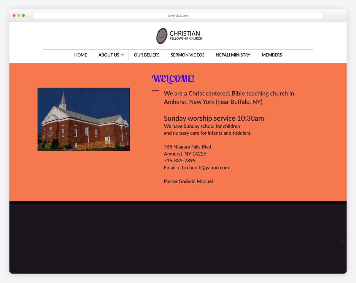Christian Fellowship Church built on Clover Sites screenshot
