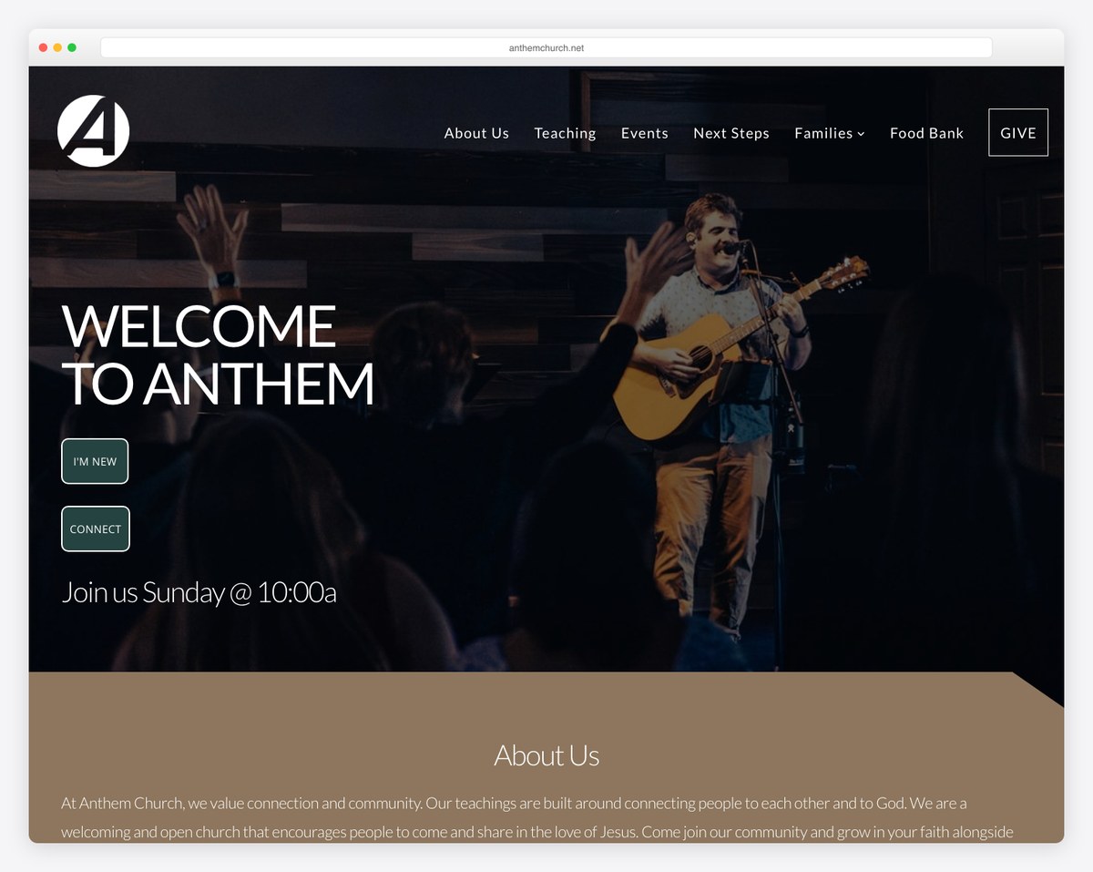 Anthem Church built on Subsplash screenshot