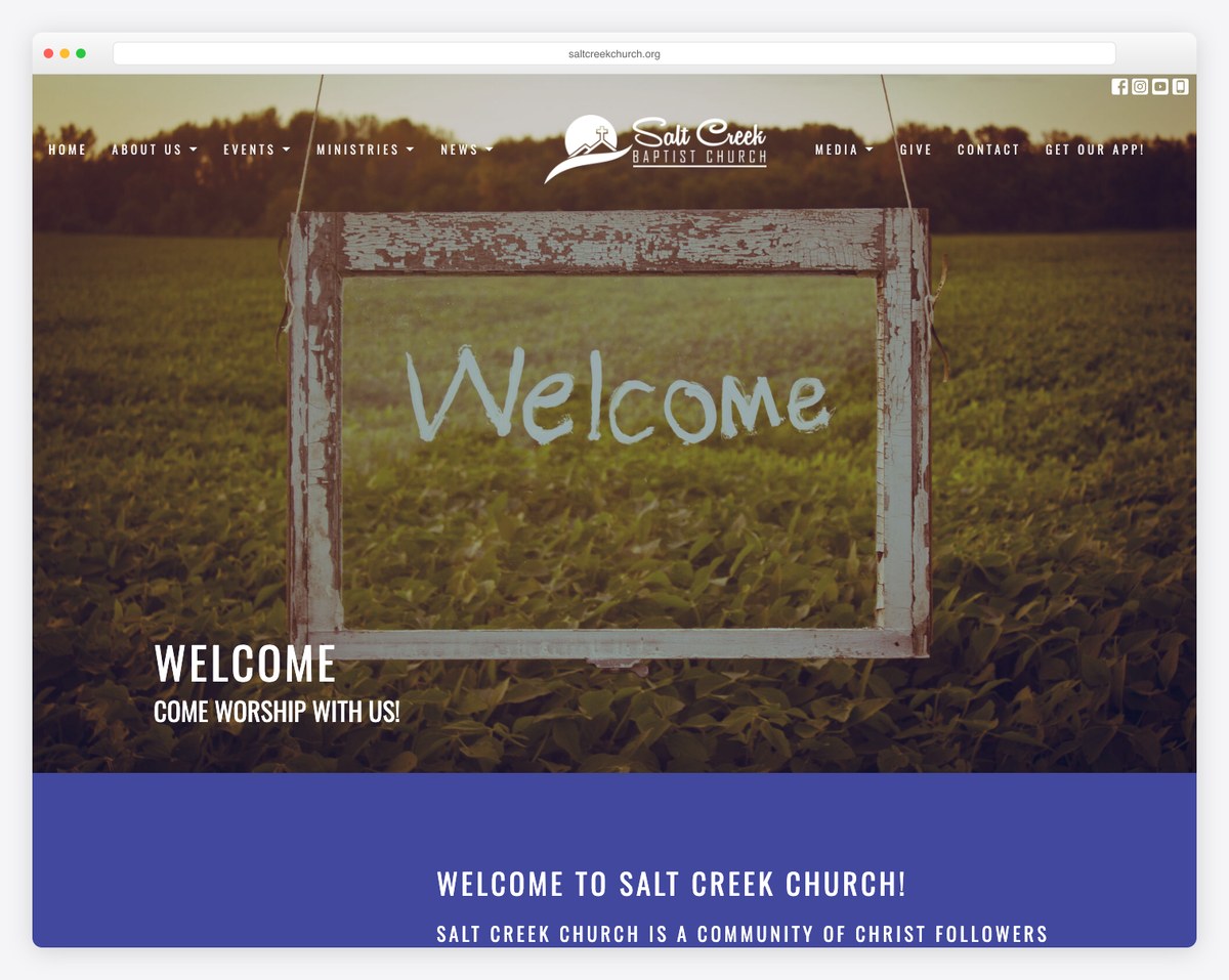 Salt Creek Baptist Church built on Tithe.ly Sites screenshot