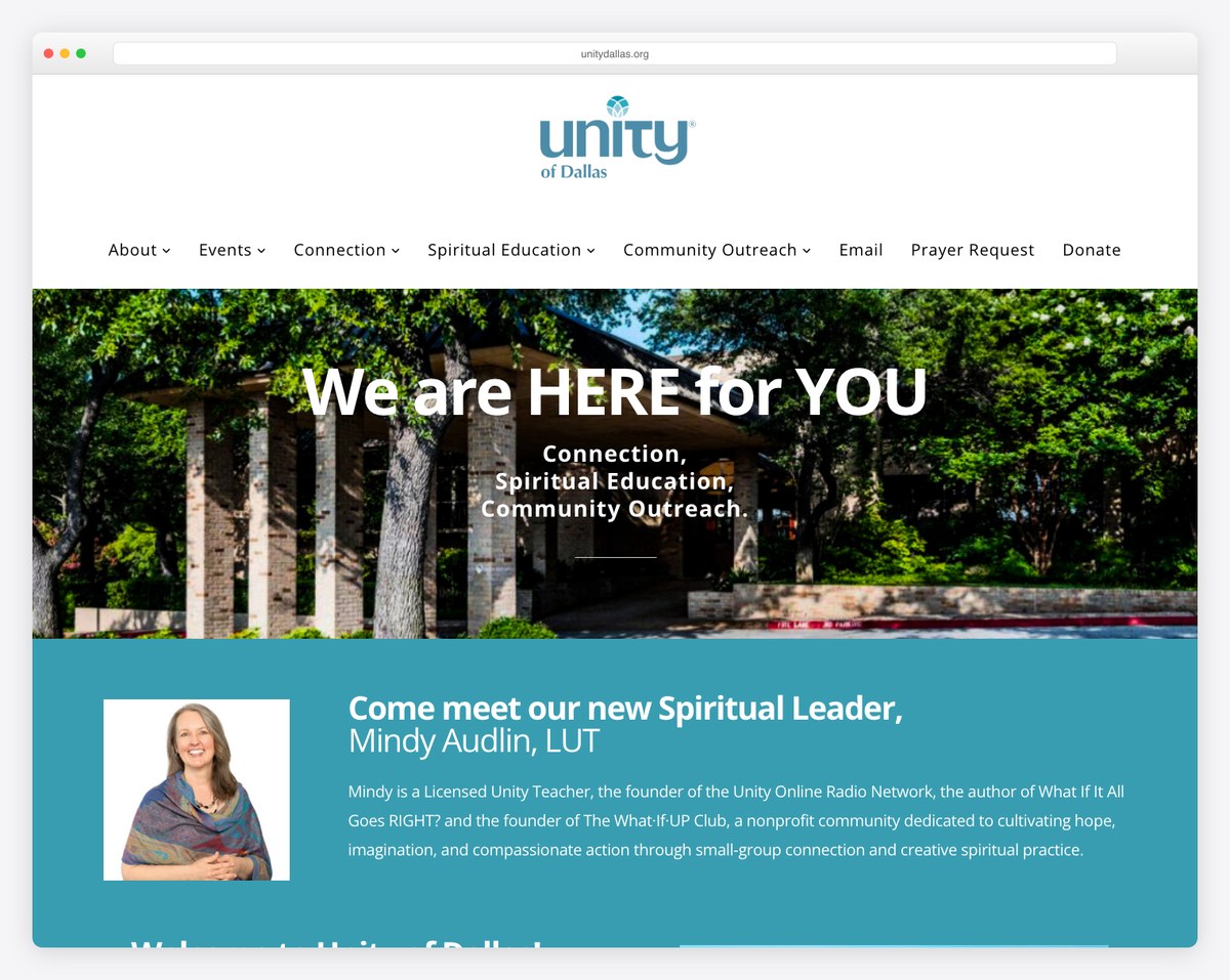 Unity of Dallas built on Tithe.ly Sites screenshot