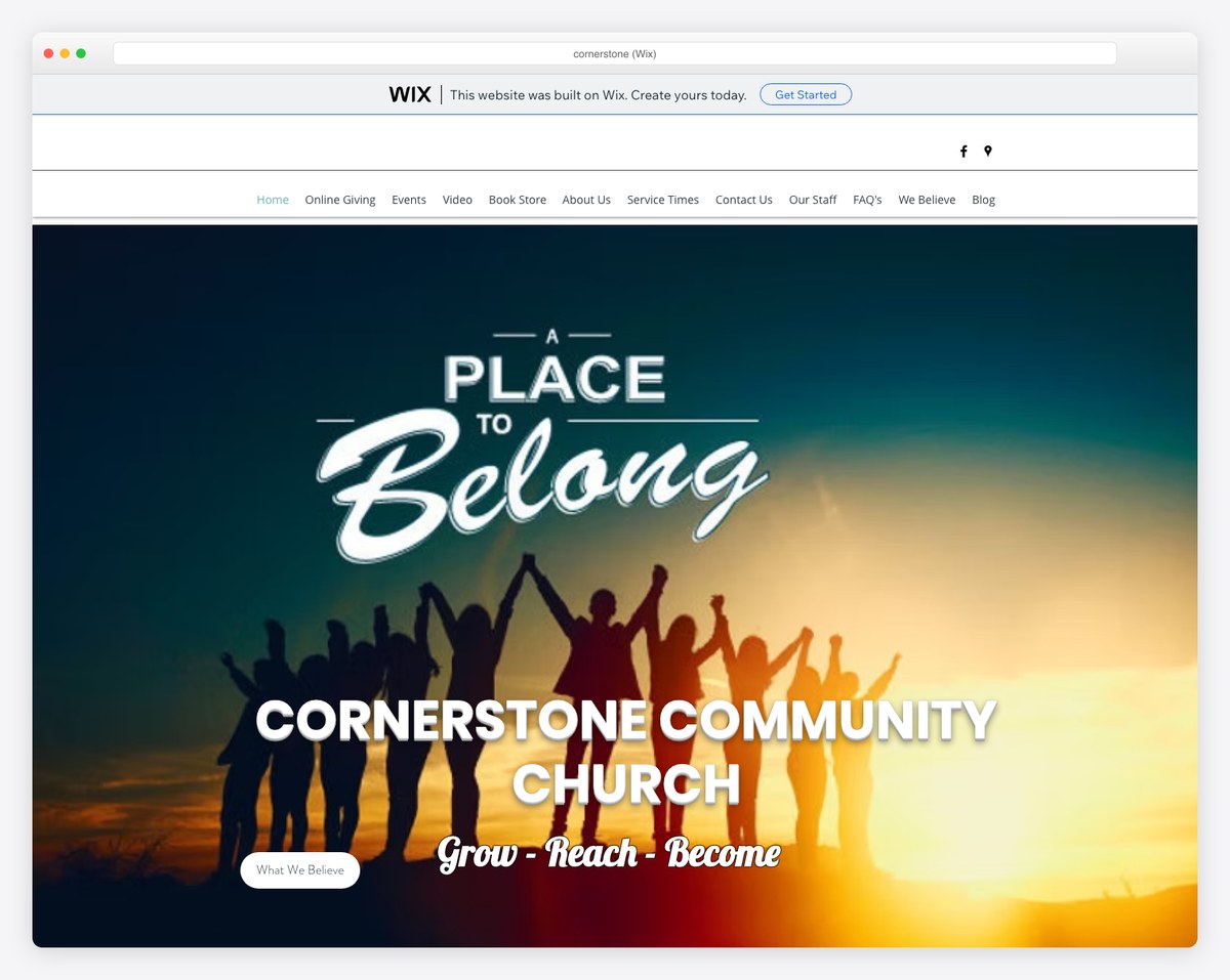Cornerstone Community Church free-plan Wix website screenshot