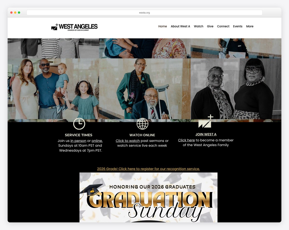 West Angeles Church of God in Christ Los Angeles website (COGIC)