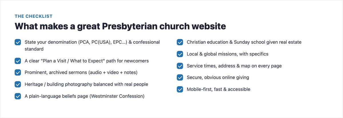 Checklist: what makes a great Presbyterian church website