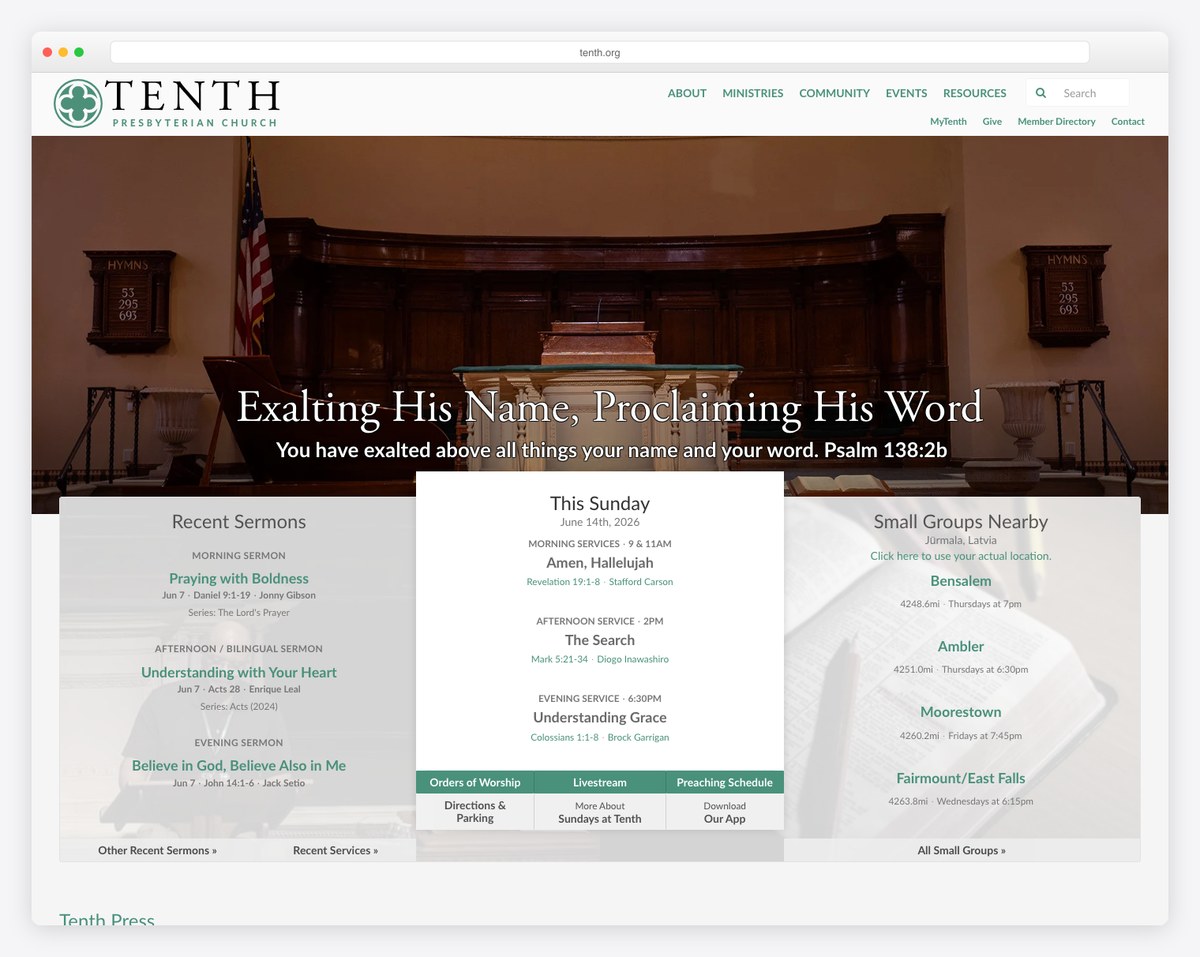 Tenth Presbyterian Church Philadelphia website (PCA)