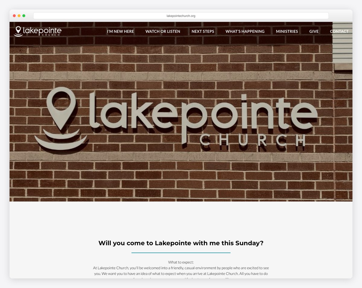 Lakepointe Church plan your visit page example