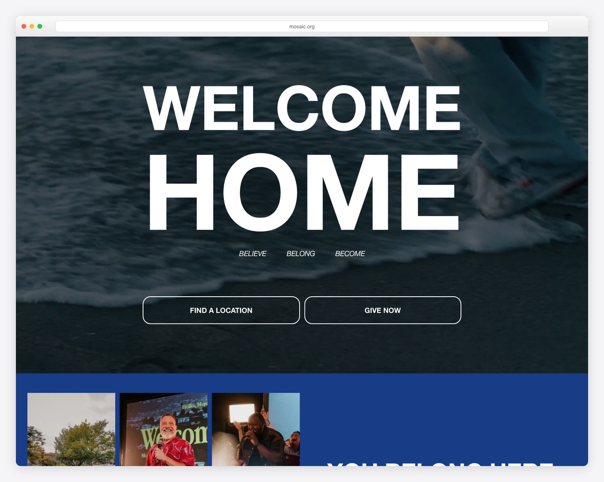 Mosaic Church website built on Squarespace