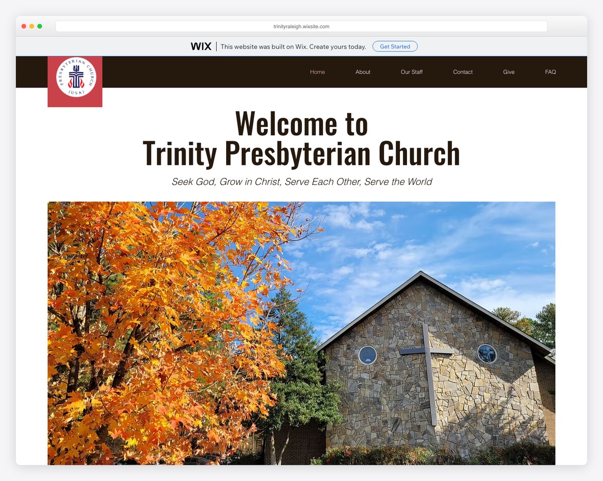 Trinity Presbyterian Church on the free Wix plan