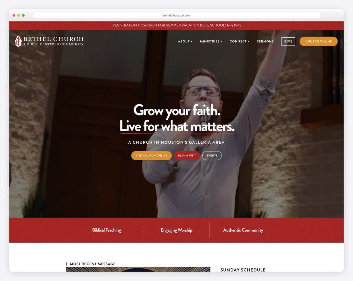 Bethel Church of Houston website built on WordPress