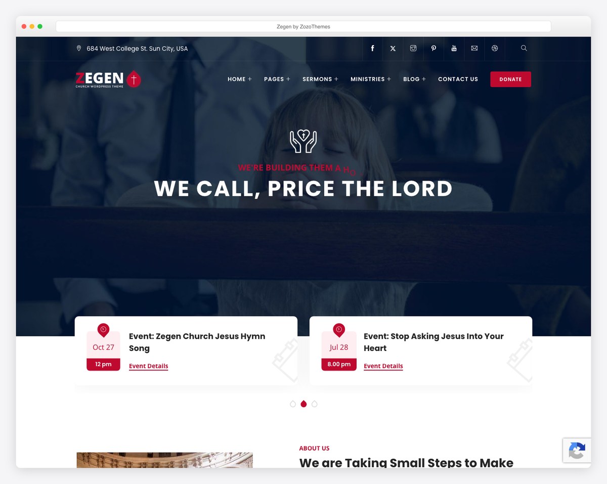 Zegen premium church WordPress theme screenshot