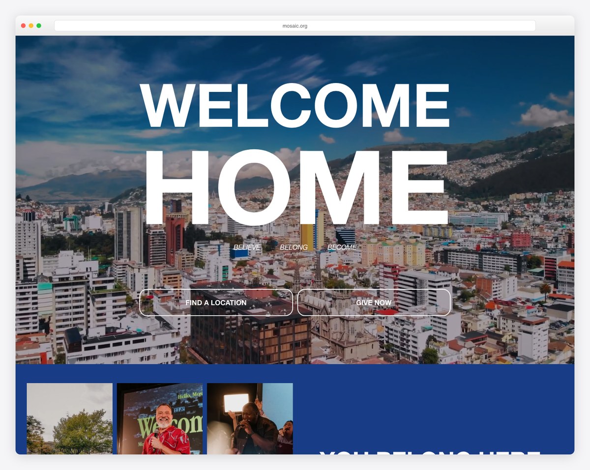 Mosaic Church website built on Squarespace screenshot