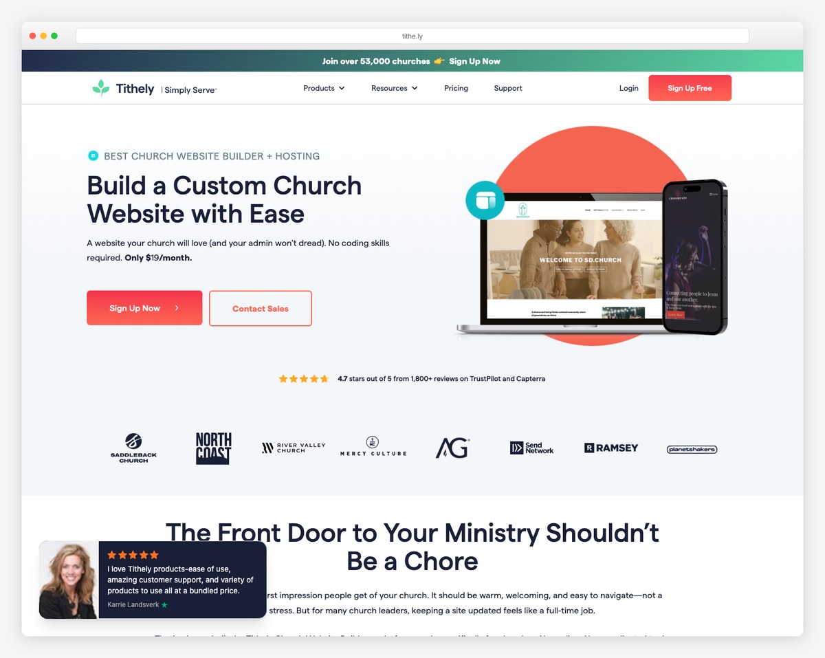 Tithe.ly church website builder screenshot