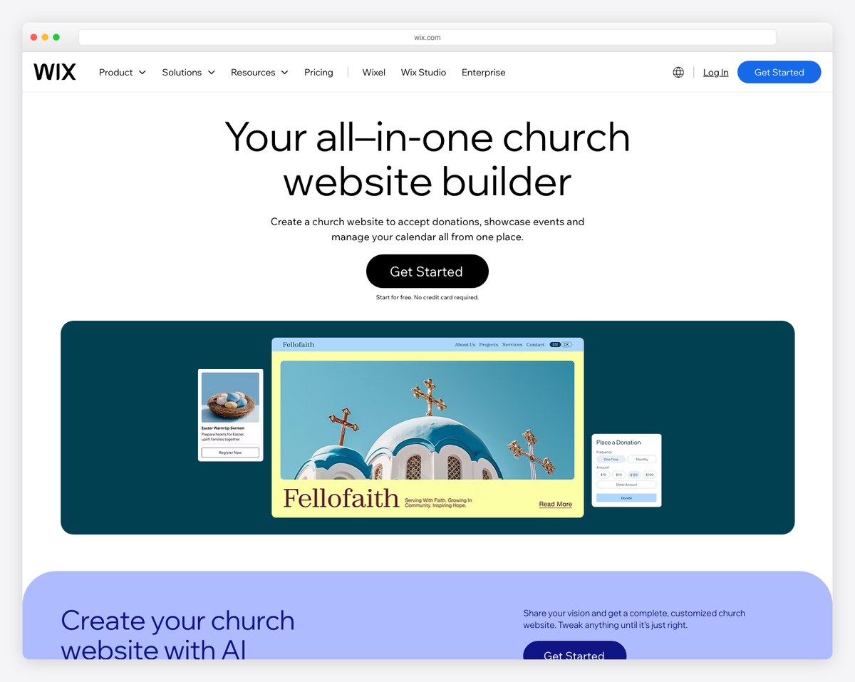 Wix church website builder screenshot