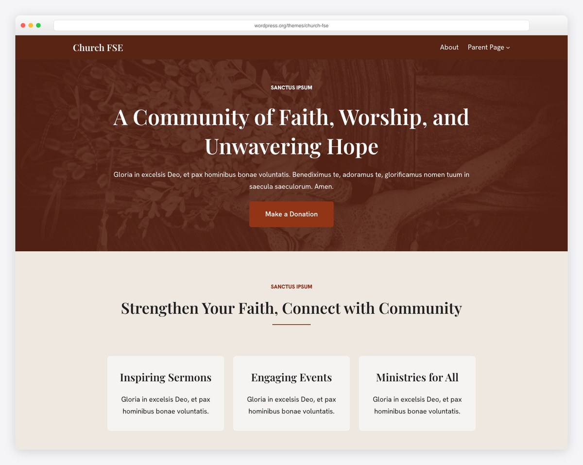 Church FSE free church WordPress theme screenshot