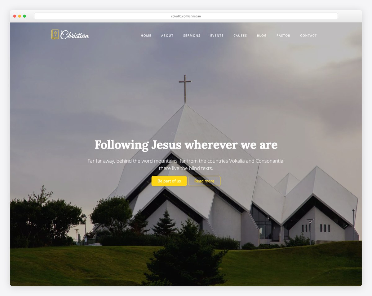 Christian free church website template screenshot