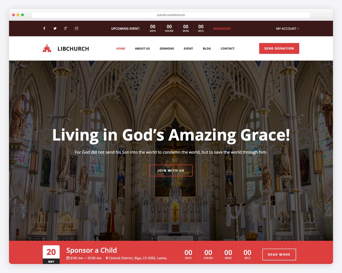 LibChurch free church website template screenshot