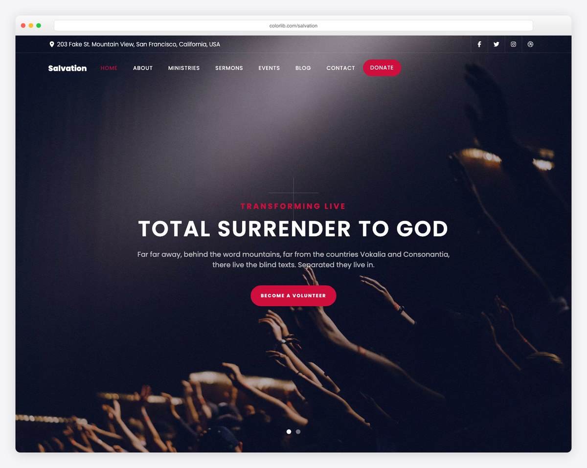 Salvation free church website template screenshot