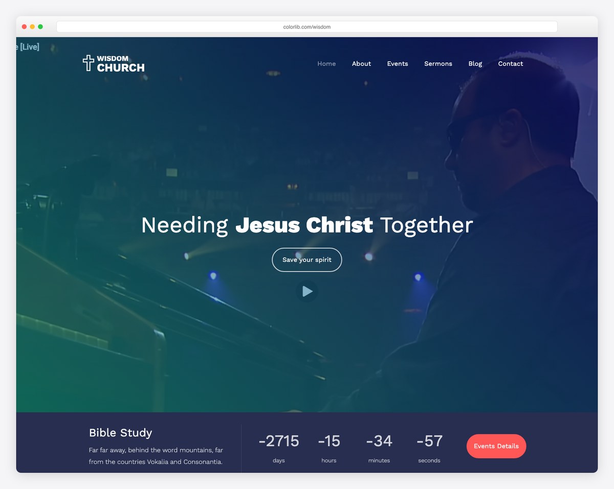 Wisdom free church website template screenshot