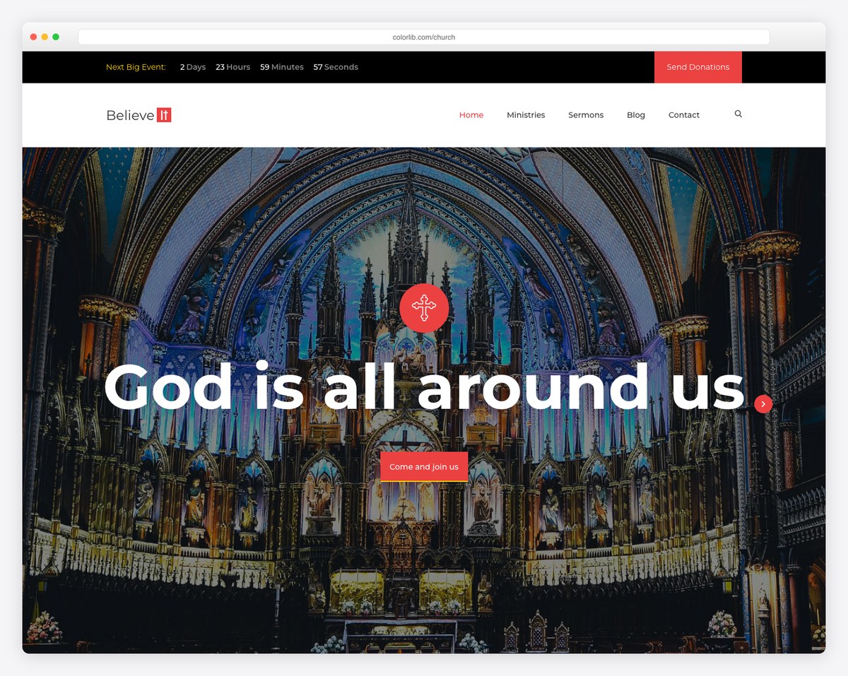 Colorlib Church free church website template screenshot