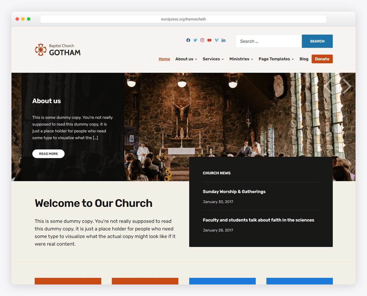 Faith free church WordPress theme screenshot