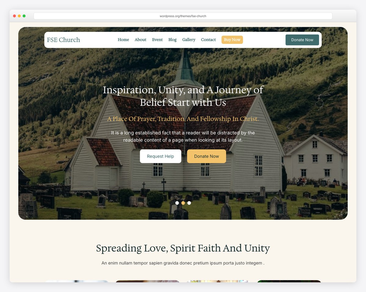 FSE Church free church WordPress theme screenshot