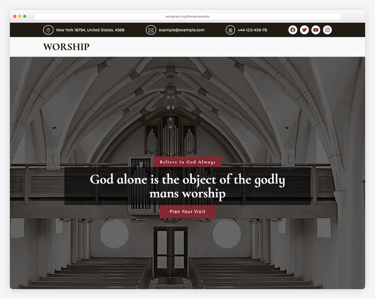 Worship free church website template screenshot