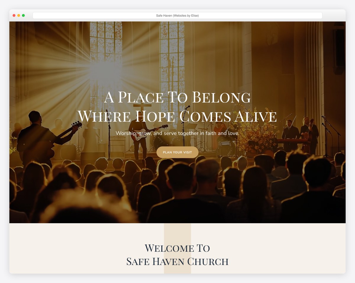Safe Haven Squarespace church website template screenshot