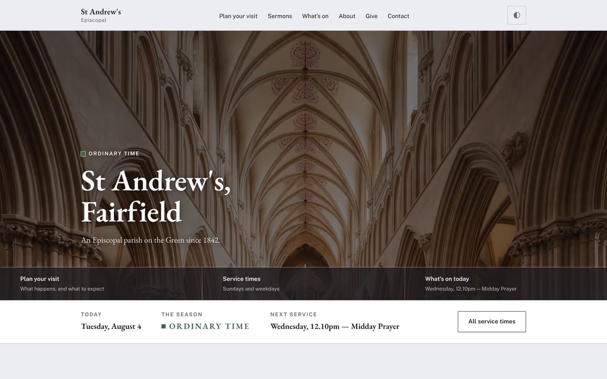 Cornerstone free church website template screenshot showing the liturgical season colour
