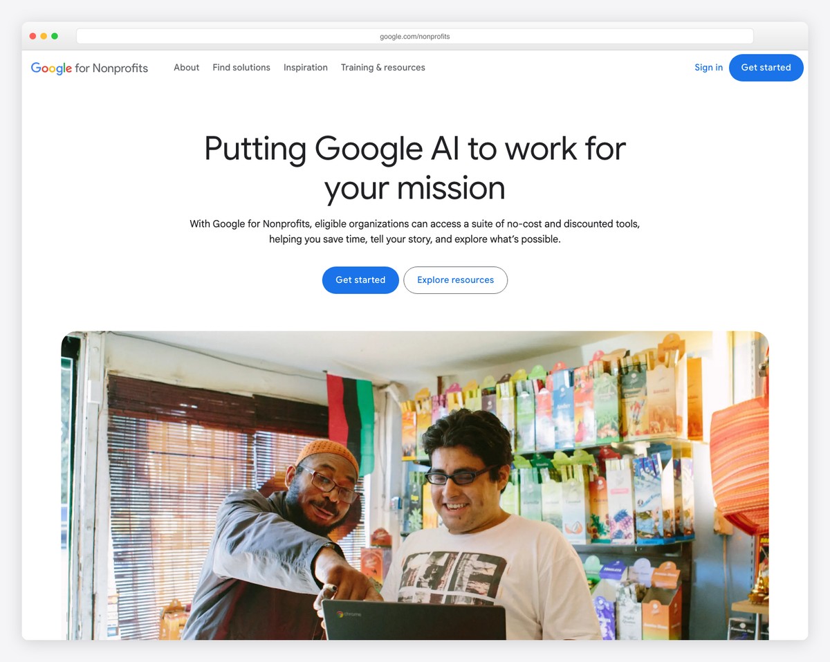Google for Nonprofits homepage where churches request an account